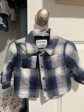 Old Navy Blue and White Plaid Kids Jean Jacket